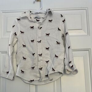 Janie and Jack Cream Shirt with Horse Design